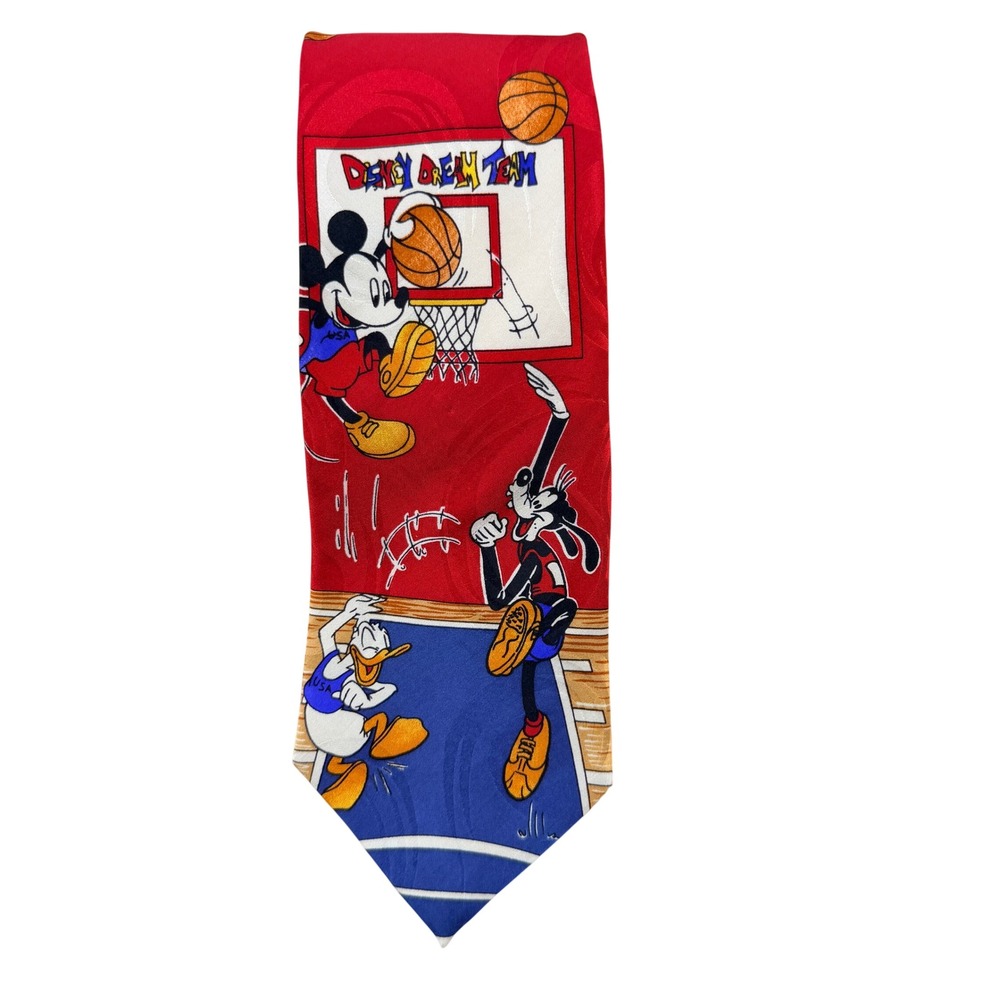 Disney Mickey Unlimited Mens Red Silk Basketball Dream Team Tie Mickey Goofy